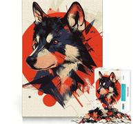 Wolf Portrait in Red Teenagers 1000 Pieces Puzzle Memory Fun Game Clean Cut Sturdy Components Portable Travel Friendly Fun Game (38x26cm)
