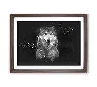 Wolf Portrait Paint Splash Modern Art Framed Print | A4 Walnut Framed Wall Art | Ready to Hang | Modern Animal Picture | Living Room Bedroom Lounge Office