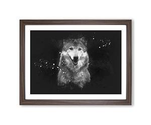 Wolf Portrait Paint Splash Modern Art Framed Print | A4 Walnut Framed Wall Art | Ready to Hang | Modern Animal Picture | Living Room Bedroom Lounge Office