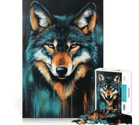 Wolf Portrait Painting 1000 Piece Adult Puzzles Mental Focus Game High Accuracy Cutting Craft Bonding Activity for Loved Ones (38x52cm)