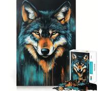 Wolf Portrait Painting 1000 Piece Jigsaws for Adults Mind Train Fun Precision Cut Smooth Edges Absorbing Activity for Quiet Nights (38x26cm)