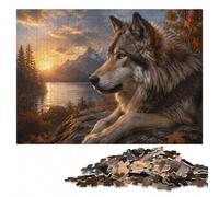 Wolf Portrait Painting Wooden Jigsaw Puzzle, Adult Brain Game, 300 Pieces | A focused indoor hobby - a simple way to organise the image alone or together.