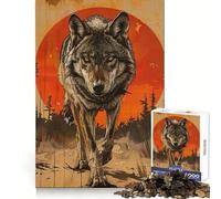 Wolf Portrait Red Sun Jigsaw Puzzles for Adults 1000 Brain Memory Restful Activity Tight Lock Cozy Xmas Gift (50x75cm)