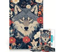 Wolf Portrait Surrounded by Flowers 1000 Piece Jigsaws for Adults Brain Sharp Game Smooth Burr Free Surface Fascinating Hobby for Idle Moments (50x75cm)