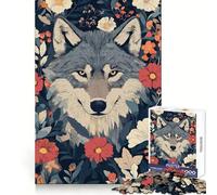 Wolf Portrait Surrounded by Flowers 1000 Pieces Puzzles for Adults Cognitive Boost Mindful Escape Tight Lock (38x52cm)
