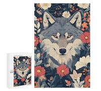 Wolf Portrait Surrounded by Flowers Adult Puzzle, 1000 PCS, Relaxing Jigsaw Activity, Shared Puzzle Time for Family And Friends, for Cosy Nights