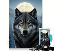Wolf Portrait Under Moonlight Jigsaw Puzzle1000 Pieces Thinking Skill Game Seamless Fit Precise Pieces Family Fun Night Activity (38x52cm)