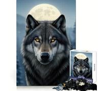 Wolf Portrait Under Moonlight Teenager Jigsaw Puzzles 1000 Pieces Memory Power Soothing Hobby Seamless Fit Cozy Xmas Gift (38x26cm)