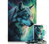 Wolf Portrait with Aurora Borealis 1000 Piece Jigsaw Brain Skill Game High Precision Die Cut Fascinating Hobby for Idle Moments (50x75cm)