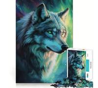 Wolf Portrait with Aurora Borealis Jigsaw for Adults 1000 Pieces Think Skill Game High Precision Die Cut Entertaining Challenge for Spare Time (38x26cm)