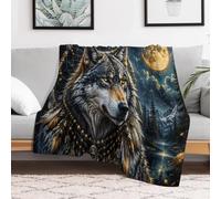 Wolf Portrait with Dreamcatcher Elements Throw Blanket, Soft Home Decor | Soft bed blanket: colourful home accent, for bed and couch; useful as a light layer around the home.