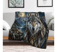 Wolf Portrait with Dreamcatcher Elements Throw Blanket, Soft Home Decor | Soft home throw for sofa and bed; easy to fold, carry and store, with a decorative printed surface for cosy home gift.