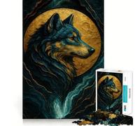 Wolf Portrait with Golden Moon 1000 Piece Jigsaws for Adults Mind Train Fun Premium Laser Cut Quality Relaxing Indoor Group Activity (38x26cm)