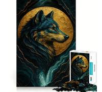 Wolf Portrait with Golden Moon Adults 1000 Piece Jigsaw Puzzle Focus Memory Game Zero Gap Compact Fun for Family Game Time (50x75cm)