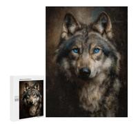 Wolf Portrait with Piercing Blue Eyes Adult Puzzle, 500 PCS, Relaxing Jigsaw Activity, A Satisfying Project for Experienced Puzzlers, for Puzzle Fans
