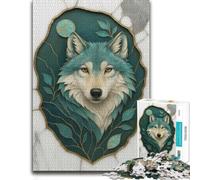Wolf Portrait with Teal and Gold Accents Jigsaw Puzzle, 1000 Piece | Enjoy a rainy-day activity for adults at weekends for rewarding progress.