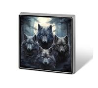 Wolf Portraits Moon Custom Lapel Pins Square Brooch Tie Suit Dress Accessories for Men Women Wedding Birthday