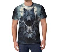 Wolf Portraits Moon Men's T-Shirts Classic Short Sleeve Crew Neck Tee Summer Casual Tops Graphic 6XL