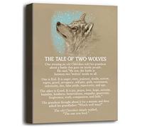 Wolf Poster, The Tale of Two Wolves, Canvas Wall Art Inspirational Quote Decor, Wolf Décor, Wolf Gifts, Canvas Prints Poster Wall Art (Khaki)
