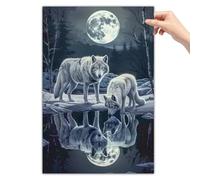 Wolf Poster Wildlife Wolf Canvas Wall Art Pictures Wall Decor Animal Moon Wolves Pictures Paintings Winter Bedroom Bathroom Home Living Room Decor Unframed 12x18inch(30x45cm)