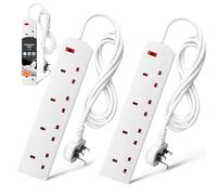 Wolf Power Heavy Duty Extension Lead UK Pin Plug and Cable, 4 Gang Way 2m Power Adapter, Multi Socket Mains Strip (2 Pack, White)