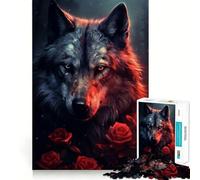 Wolf Powerful in Red Rose 1000 Piece Jigsaw Brain Skill Game High Precision Die Cut Fascinating Hobby for Idle Moments (38x52cm)
