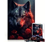 Wolf Powerful in Red Rose for Adults 1000 Piece Puzzle Think Training Serene Escape Defined Edges Creative Gift (50x75cm)