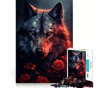 Wolf Powerful in Red Rose Jigsaw Puzzles1000 Pieces Brain Recall Game Premium Laser Cut Quality Absorbing Activity for Quiet Nights (50x75cm)