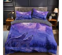 Wolf Printed Super King Duvet Cover Set Snow Mountains Bedding Set Ultrasoft Microfiber Quilt Cover 220x260 cm with Zipper and 2 Pillowcases for Double Bed 1624.A