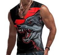 Wolf Printed Tank Tops for Men 3D Print Animal Wolf Graphic Sleeveless Vest Fitness Sports Jogging Breathable Tank Tees Distressed Streetwear Red