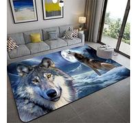 Wolf Printing Large Area Rug for Living Room Bedroom Modern Home Decoration Non-slip Flannel Kids Room Play Floor Mat Non-slip Rug,Forest Snow Night Sky Moon Wolves Pattern (Blue,120x180 cm)