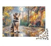 Wolf Pup Autumn Street View 1000 Piece Jigsaw Puzzle for Adults Paper Relaxation Home Decor Gift 38x26cm/1000pcs