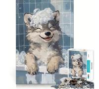 Wolf Pup Bath Time 1000 Piece Puzzle For Teenagers Mind Skill Play Laser Cut for Flawless Fit Relaxing Indoor Group Activity (38x26cm)