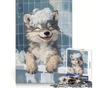 Wolf Pup Bath Time Teenager Jigsaw Puzzles 1000 Pieces Cognitive Memory Soothing Downtime Exact Cut Birthday Gift (38x26cm)