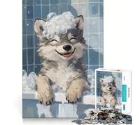 Wolf Pup Bath Time Teenagers 1000 Pieces Puzzle Memory Fun Game Clean Cut Sturdy Components Portable Travel Friendly Fun Game (38x52cm)