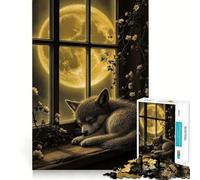 Wolf Pup Moonlit Window 1000 Piece Puzzle For Adults Problem Solving Toy Professional Grade Cutting Relaxing Indoor Group Activity (50x75cm)