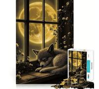 Wolf Pup Moonlit Window Jigsaw for Adults 1000 Pieces Think Skill Game High Precision Die Cut Entertaining Challenge for Spare Time (38x52cm)