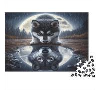 Wolf Puppy Moonlight Colourful Wolf Reflection with Pups 1000 Pieces Jigsaw Puzzles for Adults Fun Activity for Rainy Days 52x38cm/1000pcs