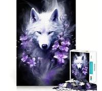 Wolf Purple Flowers 1000 Piece Jigsaws for Adults Mind Train Fun Precision Cut Smooth Edges Absorbing Activity for Quiet Nights (50x75cm)