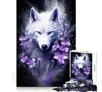 Wolf Purple Flowers Jigsaw for Teenagers1000 Pieces Mental Sharpness Calm Leisure Precise Fit (38x26cm)