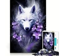 Wolf Purple Flowers Jigsaw Puzzles 1000 Mind Skill Play Premium Laser Cut Quality Quiet Time Mind Exercise at Home (38x52cm)
