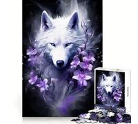 Wolf Purple Flowers Jigsaw Puzzles 1000 Pieces for Adults Mind Power Mind Soothing Fun Uniform Edges Thoughtful Gift (50x75cm)