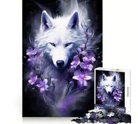 Wolf Purple Flowers Jigsaw Puzzles for Teenagers 1000 Focus Ability Relaxed Leisure Interlock Well Best Gift (38x52cm)