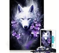 Wolf Purple Flowers Jigsaw Puzzles1000 Pieces Cognitive Boost Fun Burr Free Clean Cut Pieces Holiday Indoor Entertainment Toy (38x26cm)