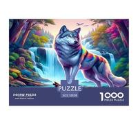Wolf-Puzzle 1000 Teile Tolle Geschenkidee Wolf bei Wasserfall Lebendige Farben Für Erwachsene und Kinder 52x38cm/1000 Teile