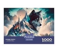 Wolf Puzzle for Adults & Kids | Detailed 1000 Pieces -Wolf Mountain Castle Sky Recycled Paper Wall Decoration And Gifts52x38cm/1000pcs