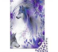 Wolf Rätsel Für Erwachsene |Watercolor Flowers| Familienspaß-Puzzles 38x26cm/1000pcs Erwachsene
