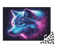 Wolf Recycled Paper Cosmic Wolf with Neon Blue And Purple Fur Jigsaw Puzzle Collectible Gift for Adults 38x26cm/1000pcs