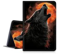 Wolf Red Full Moon Case for iPad Pro 11 inch (2024 Model, 5th Gen), Shockproof PU Leather Folding Adjustable Stand Case with Auto Sleep/Wake for 11" iPad Pro 5th Gen 2024
