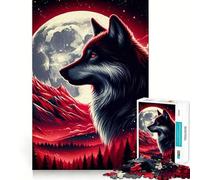 Wolf Red Landscape Moon Jigsaw 1000 Pieces for Adults Memory Fun Game Expert Cutting Craftsmanship Relaxing Indoor Group Activity (38x26cm)